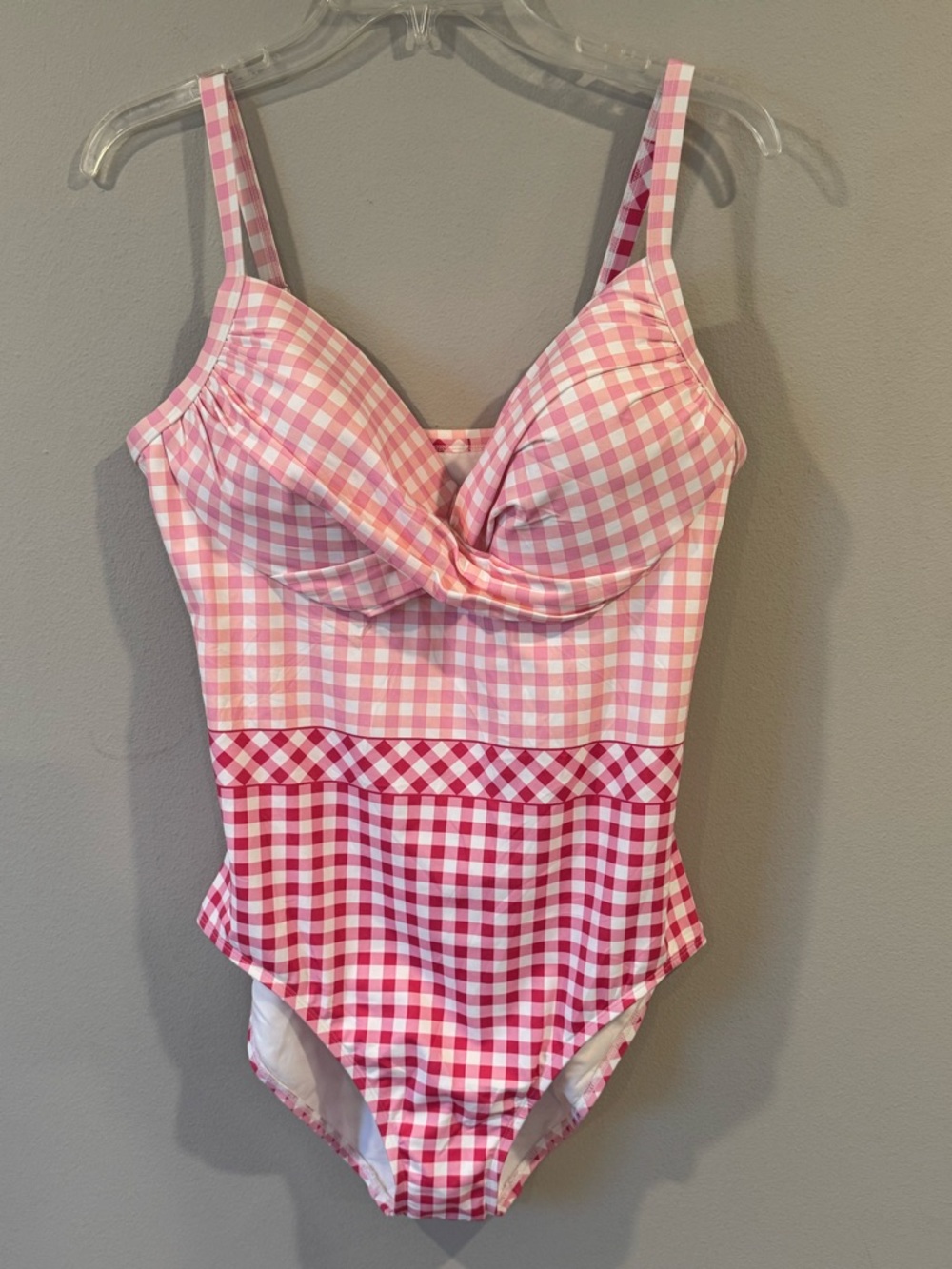 DRAPER JAMES x Lands End One Piece SWIMSUIT Size 14 New Pink Gingham Soft Cup